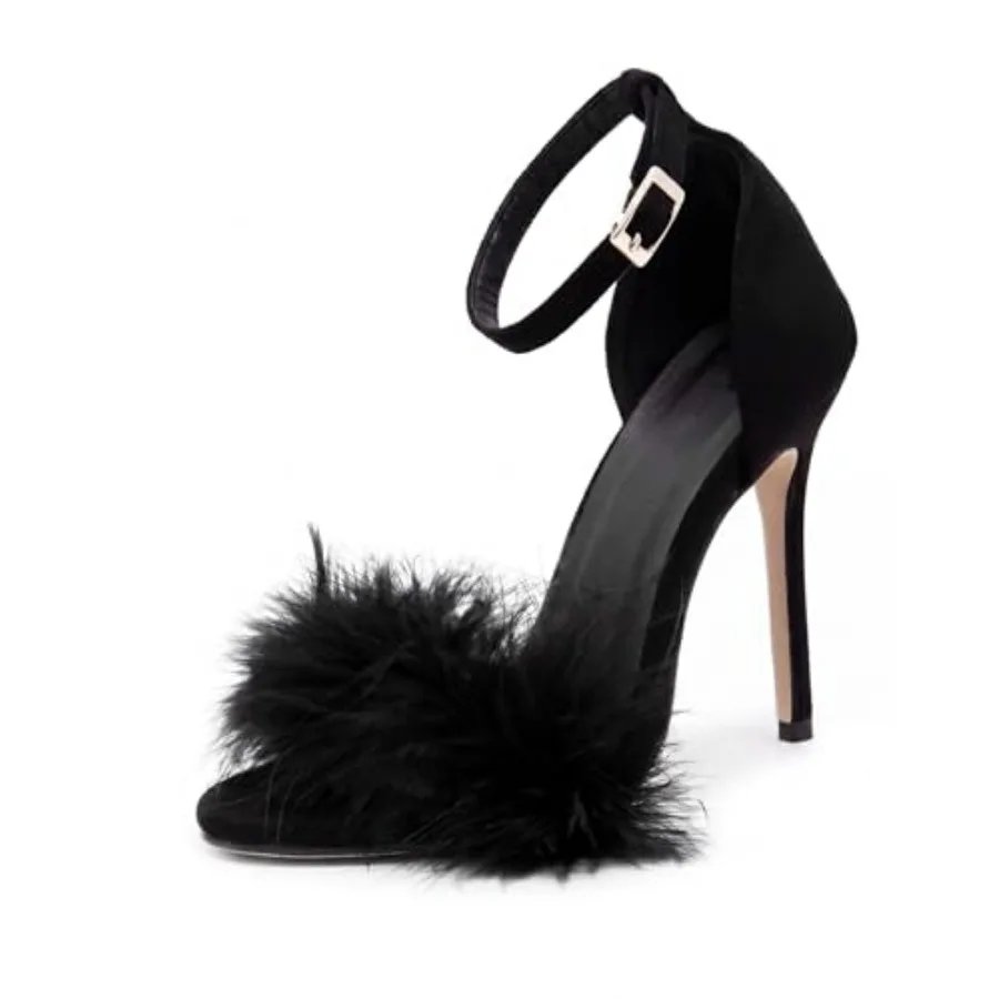 Women's Feather Heels Open Toe Sandal Fluffy Fur High Heel Shoes Ankle Strap Stiletto Pump for Wedding Party Dance Evening
Women's Feather Heels Open Toe Sandal Fluffy Fur High Heel Shoes Ankle Strap Stiletto Pump for Wedding Party Dance Evening