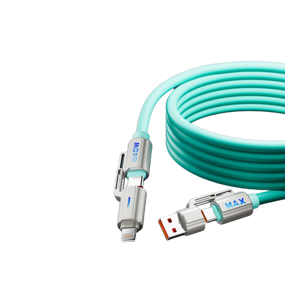 Max 240W Four-In-One High-End Chip True Liquid Silicone Data Cable for Mobile Phone Super Fast Charging Colorful Breathing Light
Max 240W Four-In-One High-End Chip True Liquid Silicone Data Cable for Mobile Phone Super Fast Charging Colorful Breathing Light