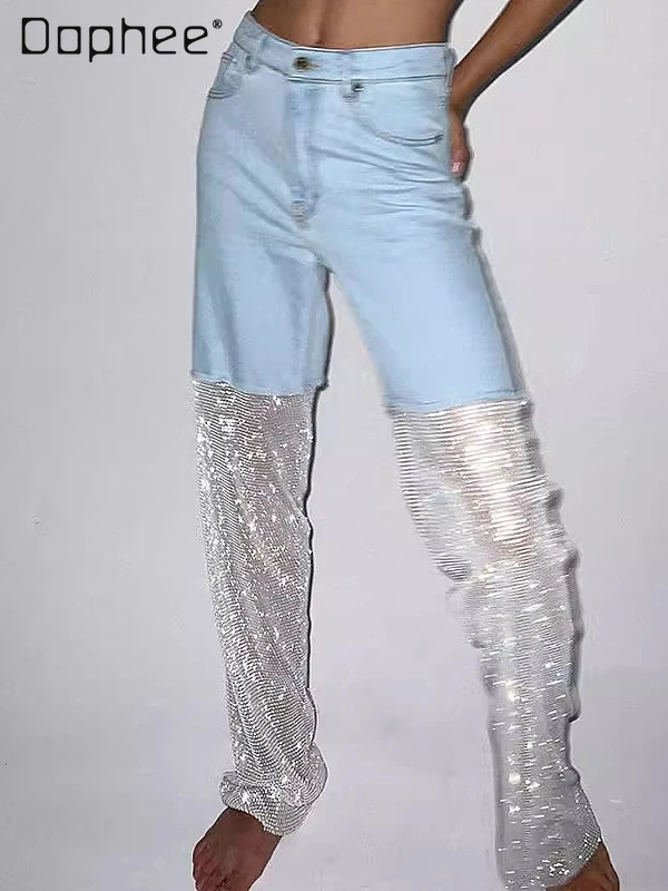 2025 Spring New Rhinestone Hollow Fishing Hot Drill Splicing Straight Jeans Women's Personality Street Style High Waisted Jeans
2025 Spring New Rhinestone Hollow Fishing Hot Drill Splicing Straight Jeans Women's Personality Street Style High Waisted Jeans