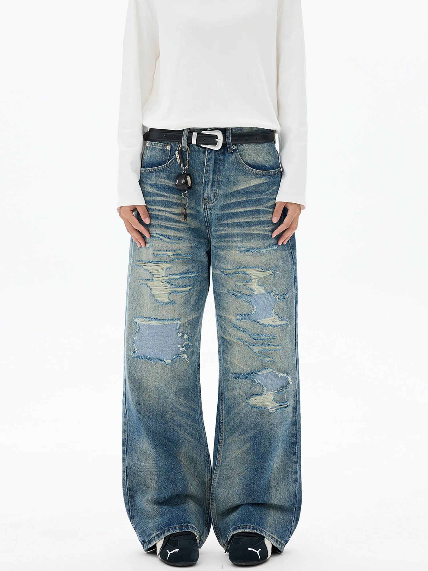 Retro American Street Style Distressed Design Men's Vintage Loose Washed Straight Leg Jeans Cool And Handsome Casual Denim
Retro American Street Style Distressed Design Men's Vintage Loose Washed Straight Leg Jeans Cool And Handsome Casual Denim