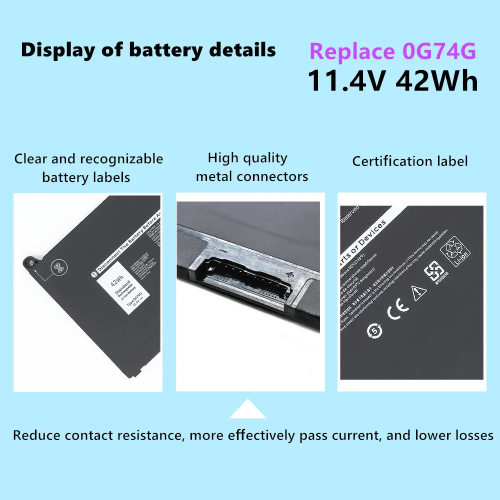 11.4V 42Wh Laptop Battery For Dell Latitude 5300 7300 7400 Series 0G74G OG74G 02PFPW
11.4V 42Wh Laptop Battery For Dell Latitude 5300 7300 7400 Series 0G74G OG74G 02PFPW