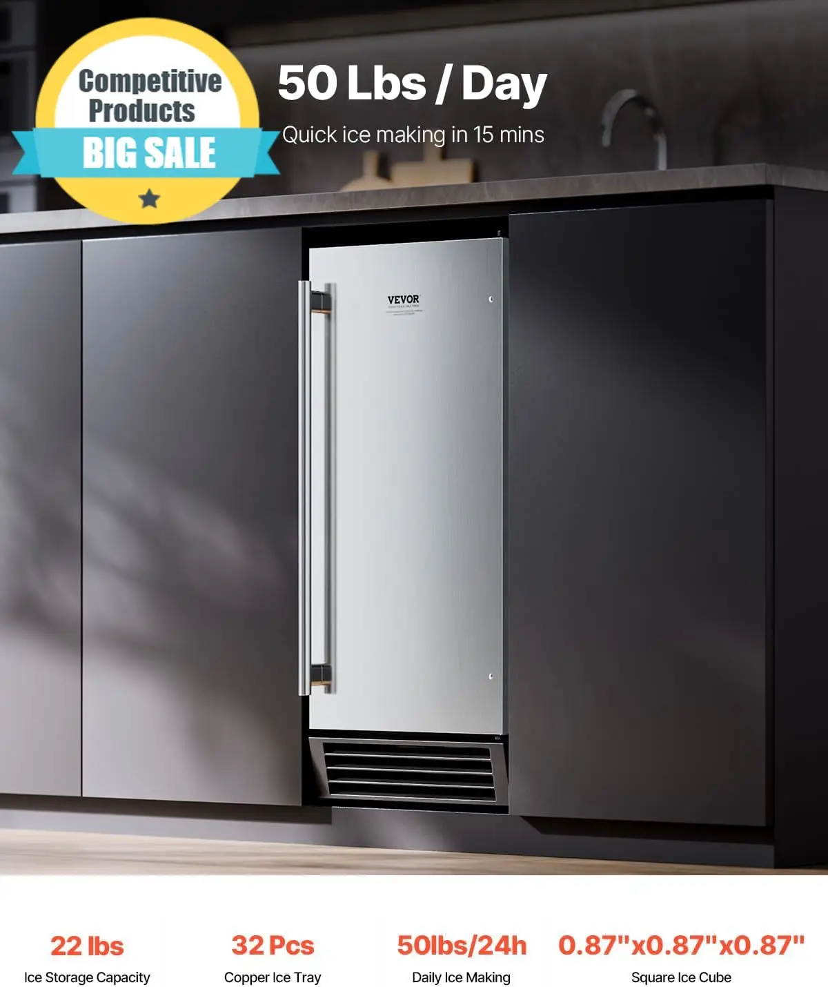 Substantial Undercounter Built In Ice Maker 50 Lbs Day Under Counter Ice Maker Machine With Drain Pump Reversible Door Stainless
Substantial Undercounter Built In Ice Maker 50 Lbs Day Under Counter Ice Maker Machine With Drain Pump Reversible Door Stainless