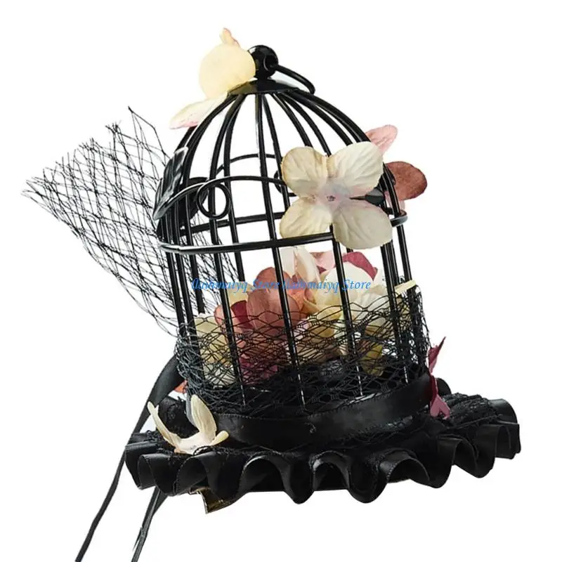 573B Dramatic Birdcage Flower Hat with Hair Clip For Themed Parties And Evening Wear 
573B Dramatic Birdcage Flower Hat with Hair Clip For Themed Parties And Evening Wear