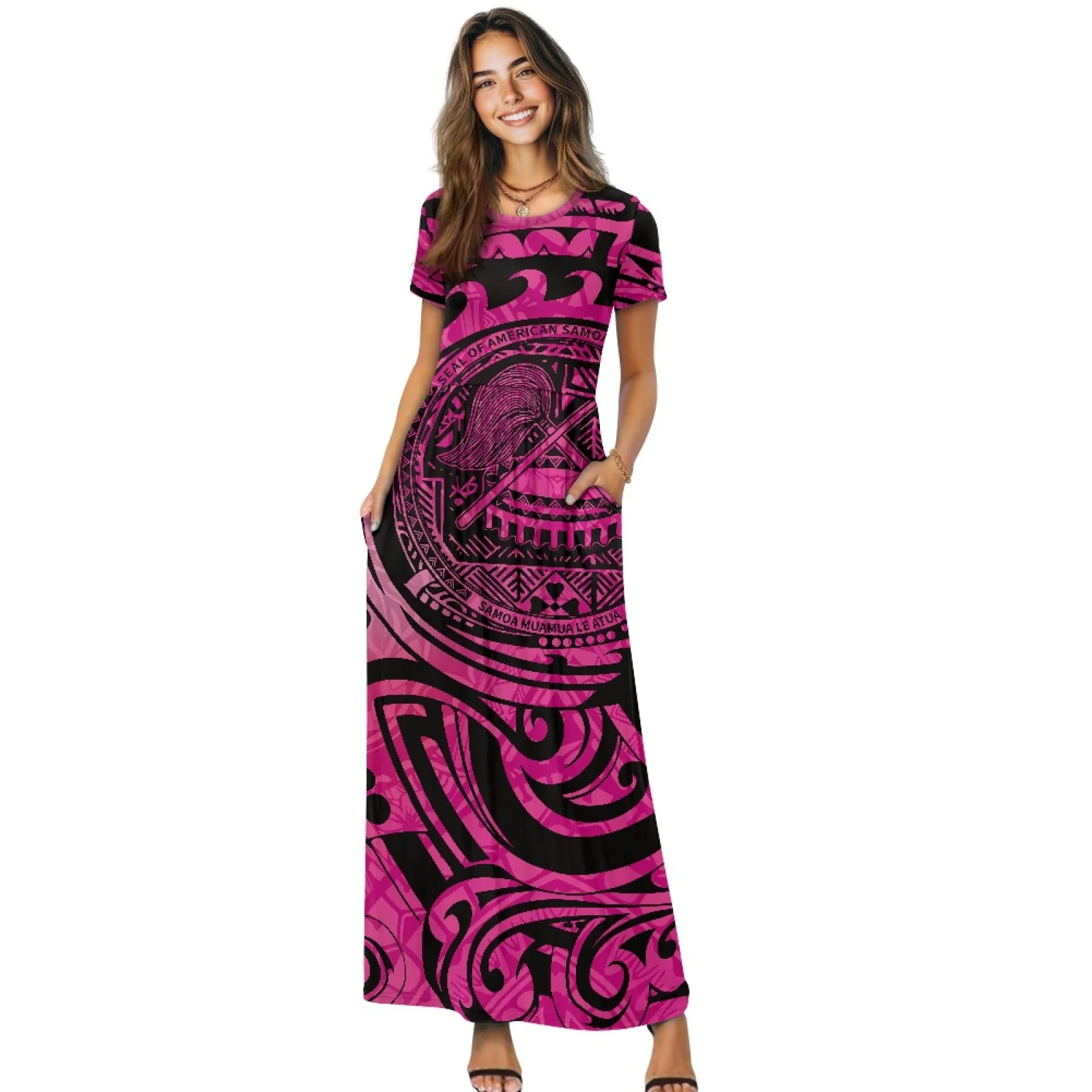 Polynesian Tribal Tongan Totem Tattoo Tonga Prints Women Casual Short Sleeve Dress Loose Long Double Pocket Beach Vacation Dress
Polynesian Tribal Tongan Totem Tattoo Tonga Prints Women Casual Short Sleeve Dress Loose Long Double Pocket Beach Vacation Dress