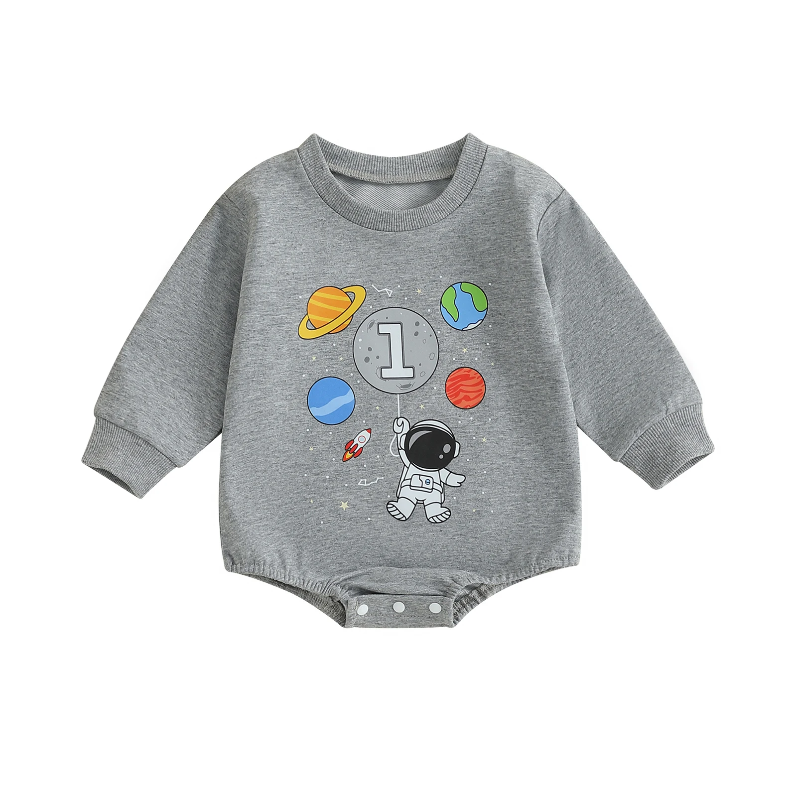 Baby Boy 1st Birthday Romper Astronaut Planet Print Long Sleeve Round Neck Bubble Jumpsuit
Baby Boy 1st Birthday Romper Astronaut Planet Print Long Sleeve Round Neck Bubble Jumpsuit