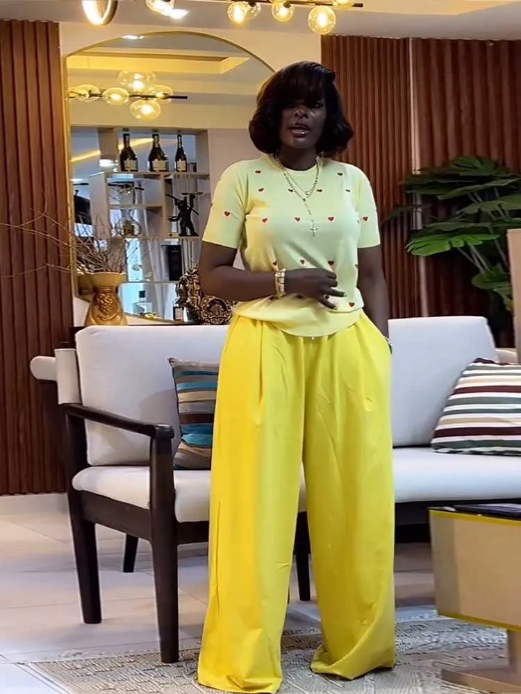 2 Piece Sets Woman Outfit Stretwear Printed Short Sleeve Summer Top and Pant Set Loose Casual Trousers Outfits Ladies Outerwears
2 Piece Sets Woman Outfit Stretwear Printed Short Sleeve Summer Top and Pant Set Loose Casual Trousers Outfits Ladies Outerwears