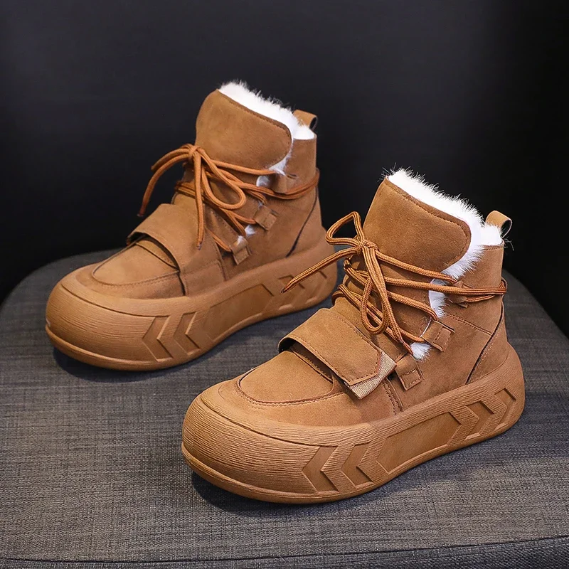 Women Flats Platform Fur Ankle Snow Boots 2025 New Suede Plush Lace Up Warm Shoes Woman Winter Casual Sports Cotton Botas Mujer
Women Flats Platform Fur Ankle Snow Boots 2025 New Suede Plush Lace Up Warm Shoes Woman Winter Casual Sports Cotton Botas Mujer