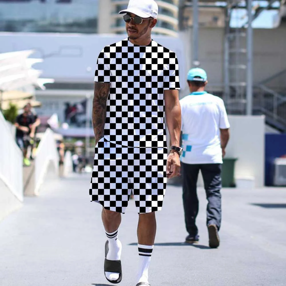 New Summer Short Sleeved Set Men Black and white stripe Casual Sportswear 2 Piece Shorts Sets Mens Loose Tracksuit Clothing
New Summer Short Sleeved Set Men Black and white stripe Casual Sportswear 2 Piece Shorts Sets Mens Loose Tracksuit Clothing