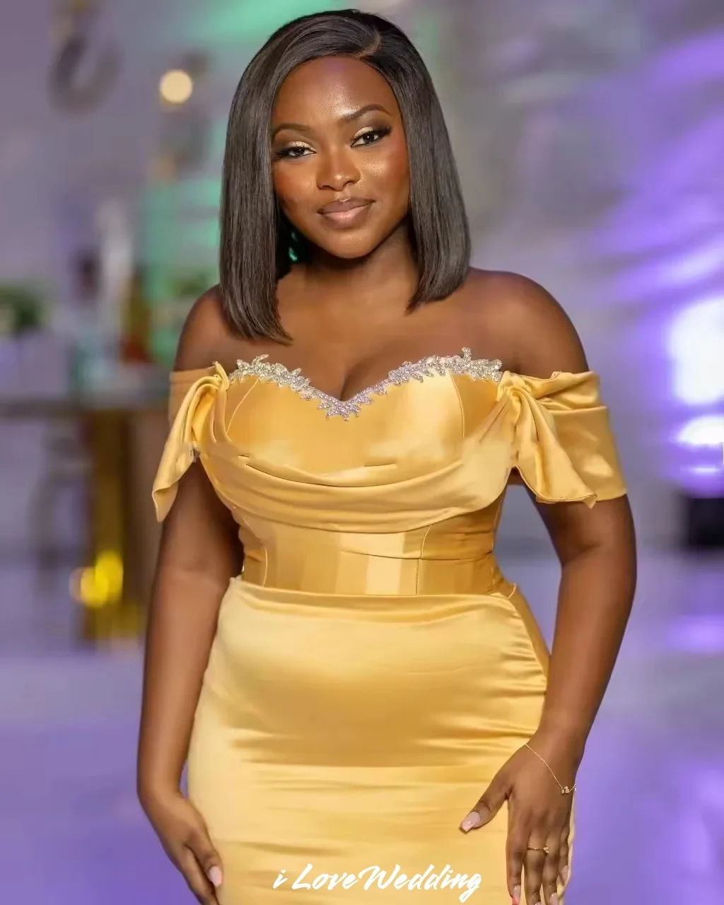 Yellow Off the Shouder Bridesmaid Dress Satin Beaded Mermaid Evening Dress Sweetheart Wedding Guest Dress Sweep Train Customized
Yellow Off the Shouder Bridesmaid Dress Satin Beaded Mermaid Evening Dress Sweetheart Wedding Guest Dress Sweep Train Customized