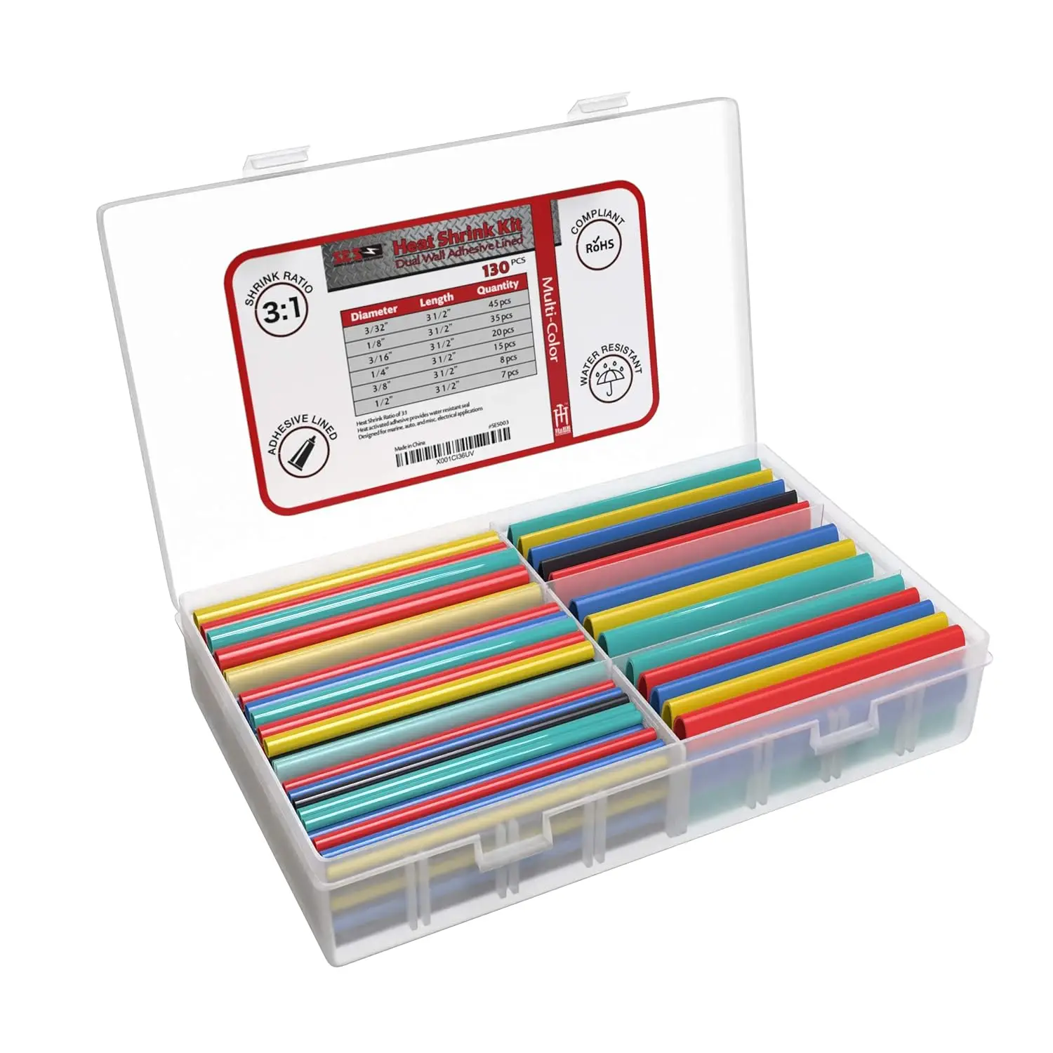 130 Pcs Dual Wall Marine Heat Shrink Kit, 3:1 Ratio, Multi-Color
130 Pcs Dual Wall Marine Heat Shrink Kit, 3:1 Ratio, Multi-Color