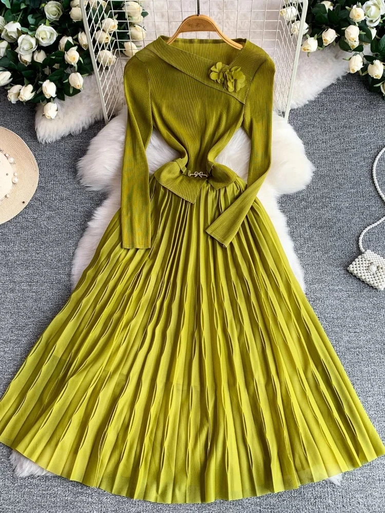 Dress High End Elegant 3D Flowers Slash Neck For Women Long Length Waist Cinching Design Silhouette Pleated Formal Skirt
Dress High End Elegant 3D Flowers Slash Neck For Women Long Length Waist Cinching Design Silhouette Pleated Formal Skirt