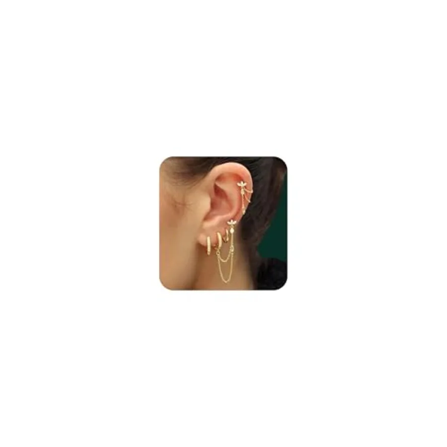 6PCS Earring Stacks Cartilage Chain Helix Piercing Sets For Women Flat Back Multiple Piercing Dangle Huggie Hoop Stackable Jewe
6PCS Earring Stacks Cartilage Chain Helix Piercing Sets For Women Flat Back Multiple Piercing Dangle Huggie Hoop Stackable Jewe