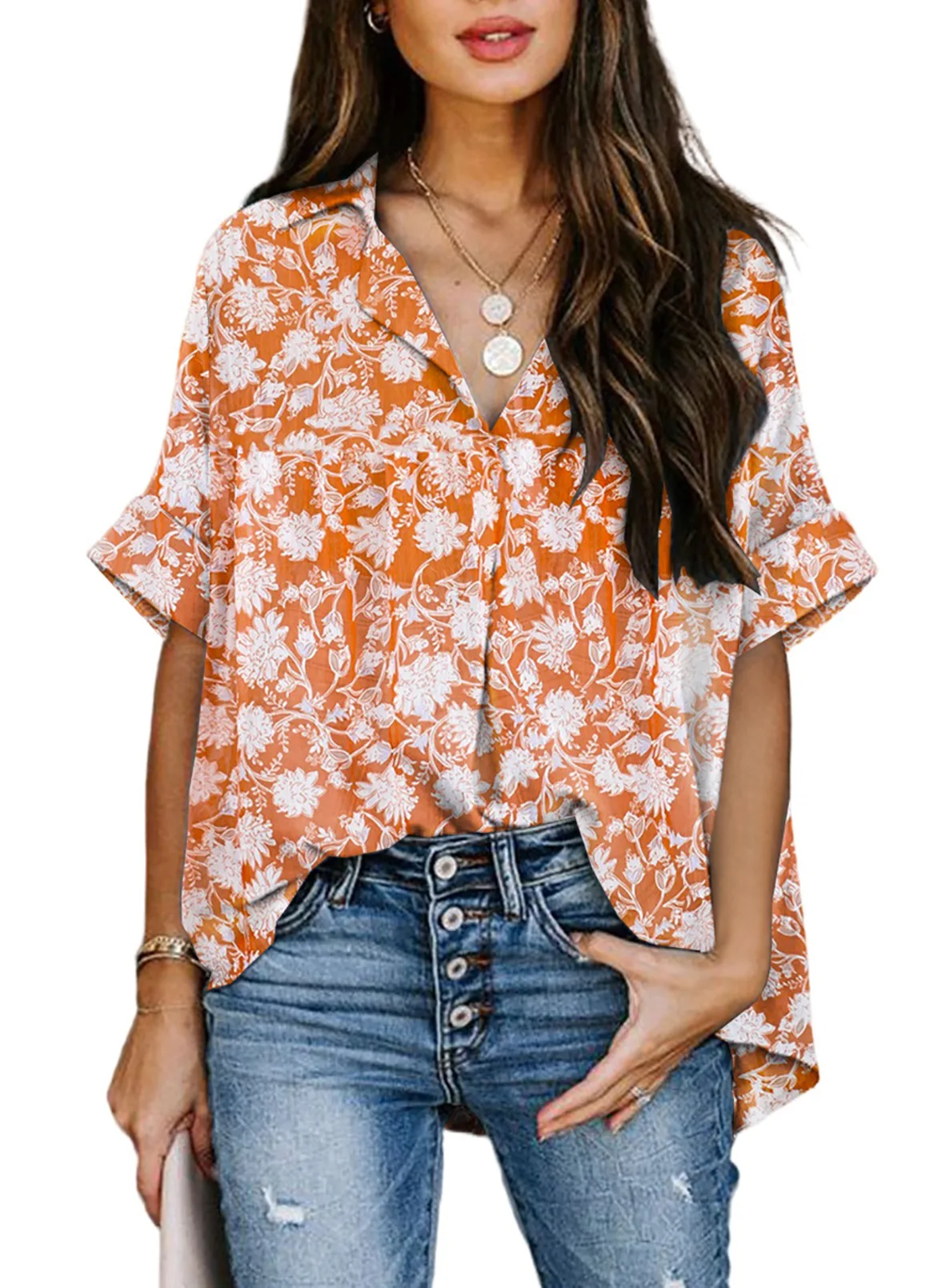 Fashion Pullovers for Women's Multicolor Short Tops Loose Design Half Placket V-Neck Short-Sleeved Shirt
Fashion Pullovers for Women's Multicolor Short Tops Loose Design Half Placket V-Neck Short-Sleeved Shirt