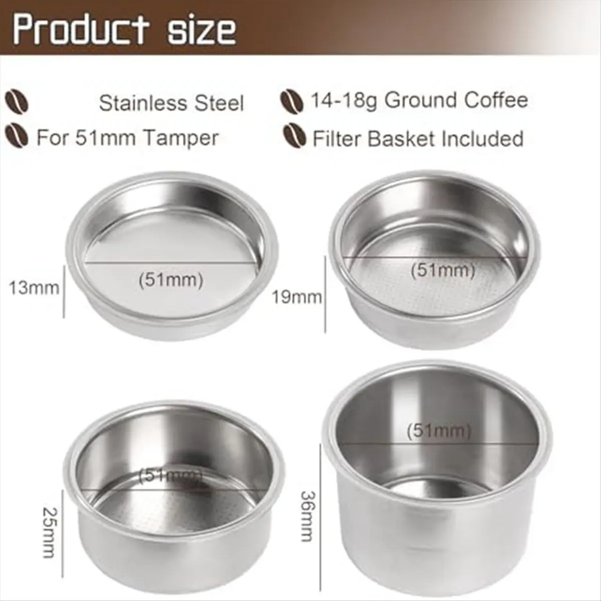 A20I Portafilter 51mm with Filter Basket 1/2/4 Cup ,51mm Portafilter Stainless Steel Espresso Filter Basket Set Wood Handle
A20I Portafilter 51mm with Filter Basket 1/2/4 Cup ,51mm Portafilter Stainless Steel Espresso Filter Basket Set Wood Handle