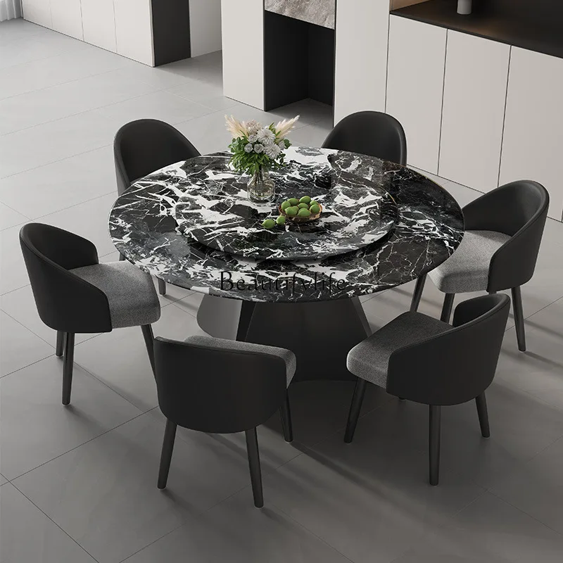 Natural marble round dining table with turntable high-end Italian modern simple round table
Natural marble round dining table with turntable high-end Italian modern simple round table