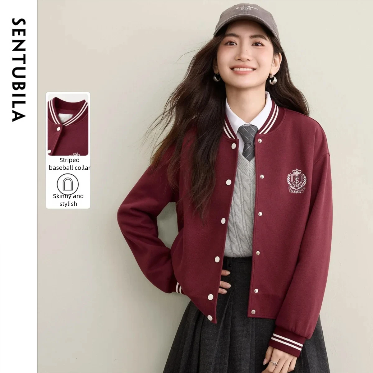 SENTUBILA Varsity Jacket Woman Red Preppy Style Embroidered Patch Loose-fit Jackets Women 2025 Autumn New O-neck Coats 153WE2932
SENTUBILA Varsity Jacket Woman Red Preppy Style Embroidered Patch Loose-fit Jackets Women 2025 Autumn New O-neck Coats 153WE2932