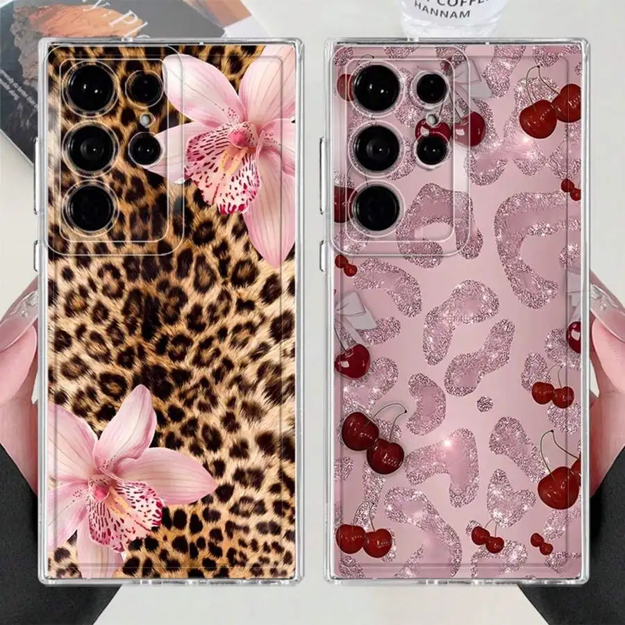 Leopard Print And Cherry Glitter Phone Case For iPhone 15 Pro Max S23 Ultra Soft TPU Cover
Leopard Print And Cherry Glitter Phone Case For iPhone 15 Pro Max S23 Ultra Soft TPU Cover