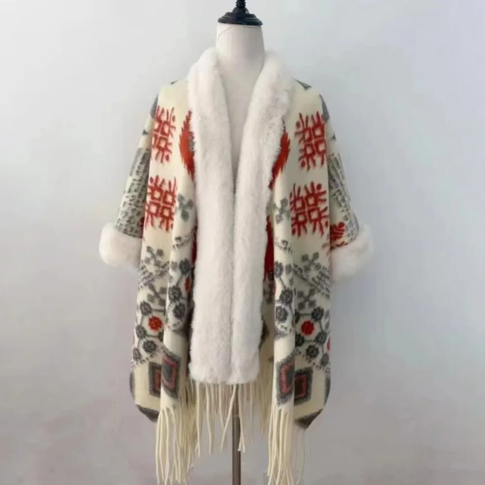 Ethnic Style Plush Wrap Shawl Winter Warm Thicken Faux Fur Collar Shawl Retro Imitation Cashmere Cardigan Cape Women Fashion
Ethnic Style Plush Wrap Shawl Winter Warm Thicken Faux Fur Collar Shawl Retro Imitation Cashmere Cardigan Cape Women Fashion
