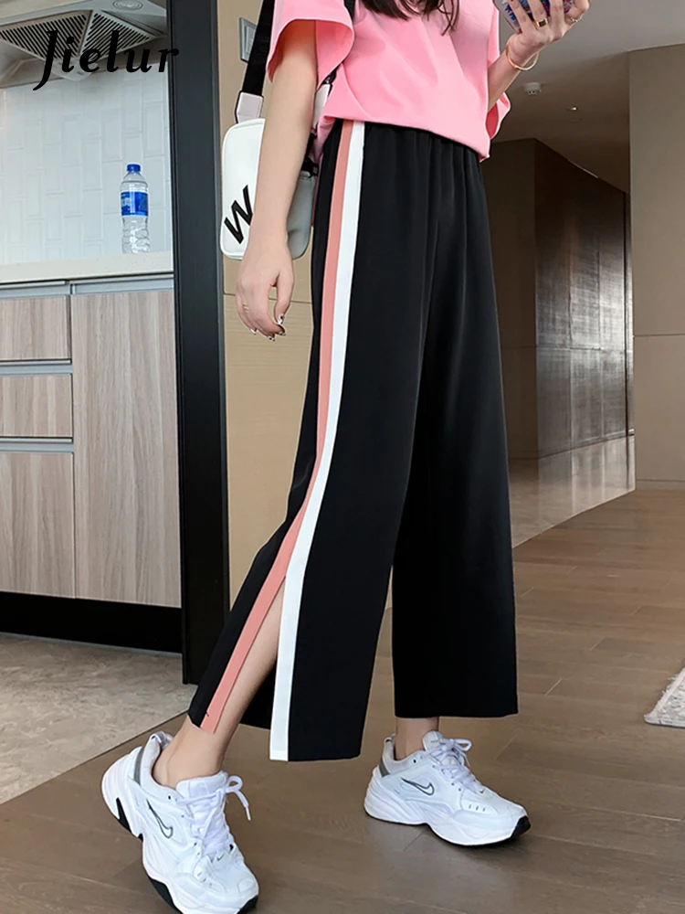 Jielur Ice Silk Sports Pants Women Summer Loose Wide Leg Pants High Waist Casual Spell Color Stripe Black Trousers M-2XL
Jielur Ice Silk Sports Pants Women Summer Loose Wide Leg Pants High Waist Casual Spell Color Stripe Black Trousers M-2XL