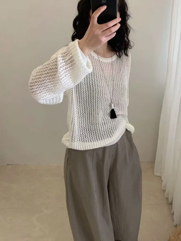Korean Sle Loose Fit Hollow out Knitted Top Women's Summer Thin Loose Sun Protection Cover irt Casual Versatile Sweater
Korean Sle Loose Fit Hollow out Knitted Top Women's Summer Thin Loose Sun Protection Cover irt Casual Versatile Sweater