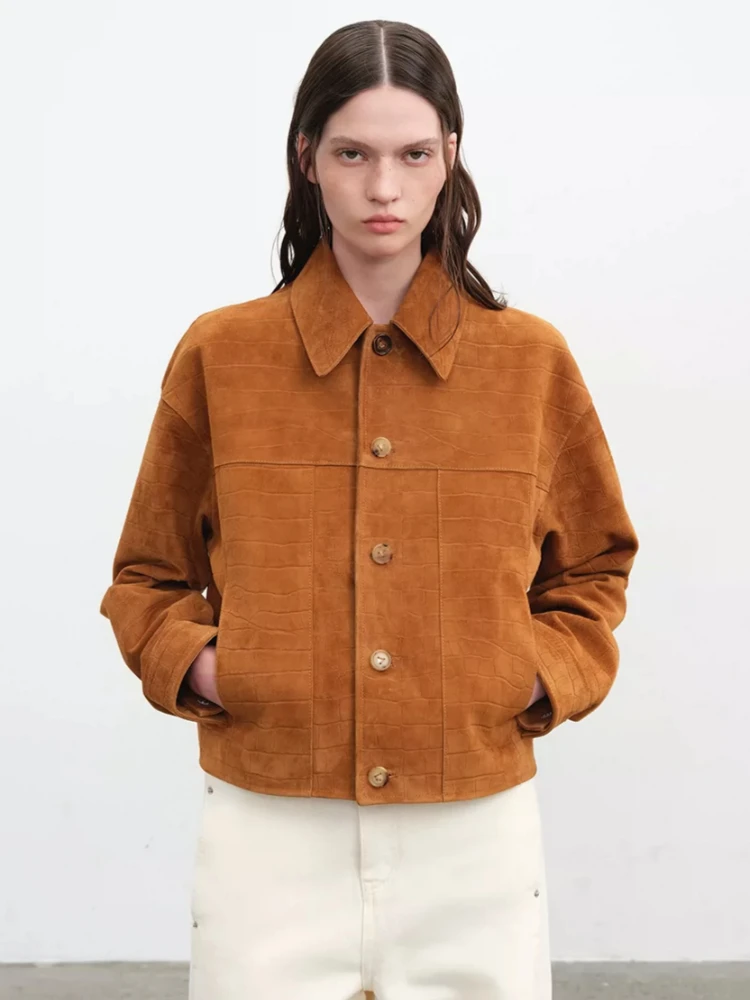 Vintage Cropped Genuine Leather Jackets for Women Spring Autumn High-end Simple Crocodile Texture Real Goatskin Suede Coat
Vintage Cropped Genuine Leather Jackets for Women Spring Autumn High-end Simple Crocodile Texture Real Goatskin Suede Coat