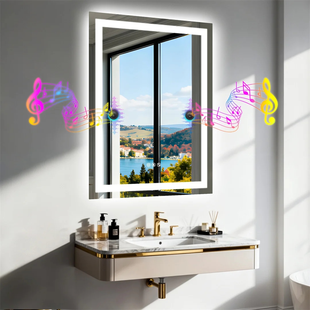 Rectangle Illuminated Bluetooth Bathroom Mirror Double NdFeB Speakers,Tempered Glass Dimming Vanity Wall Mirror with Anti-fog
Rectangle Illuminated Bluetooth Bathroom Mirror Double NdFeB Speakers,Tempered Glass Dimming Vanity Wall Mirror with Anti-fog