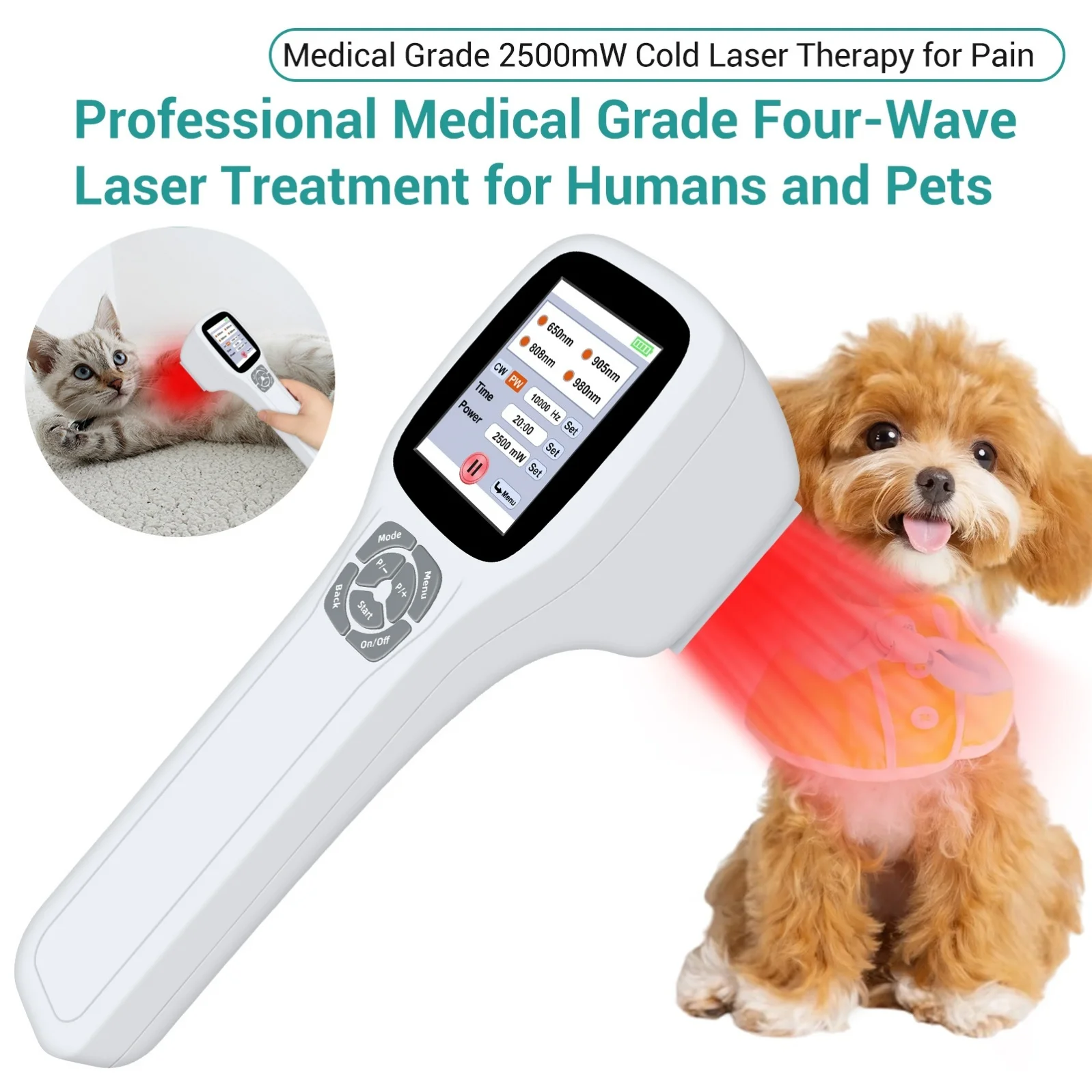 Low Intensity Laser Light Therapy Power 2500mW 905nm 808nm 980nm 650nm Fourwave Medic Device for Pain Treatment
Low Intensity Laser Light Therapy Power 2500mW 905nm 808nm 980nm 650nm Fourwave Medic Device for Pain Treatment