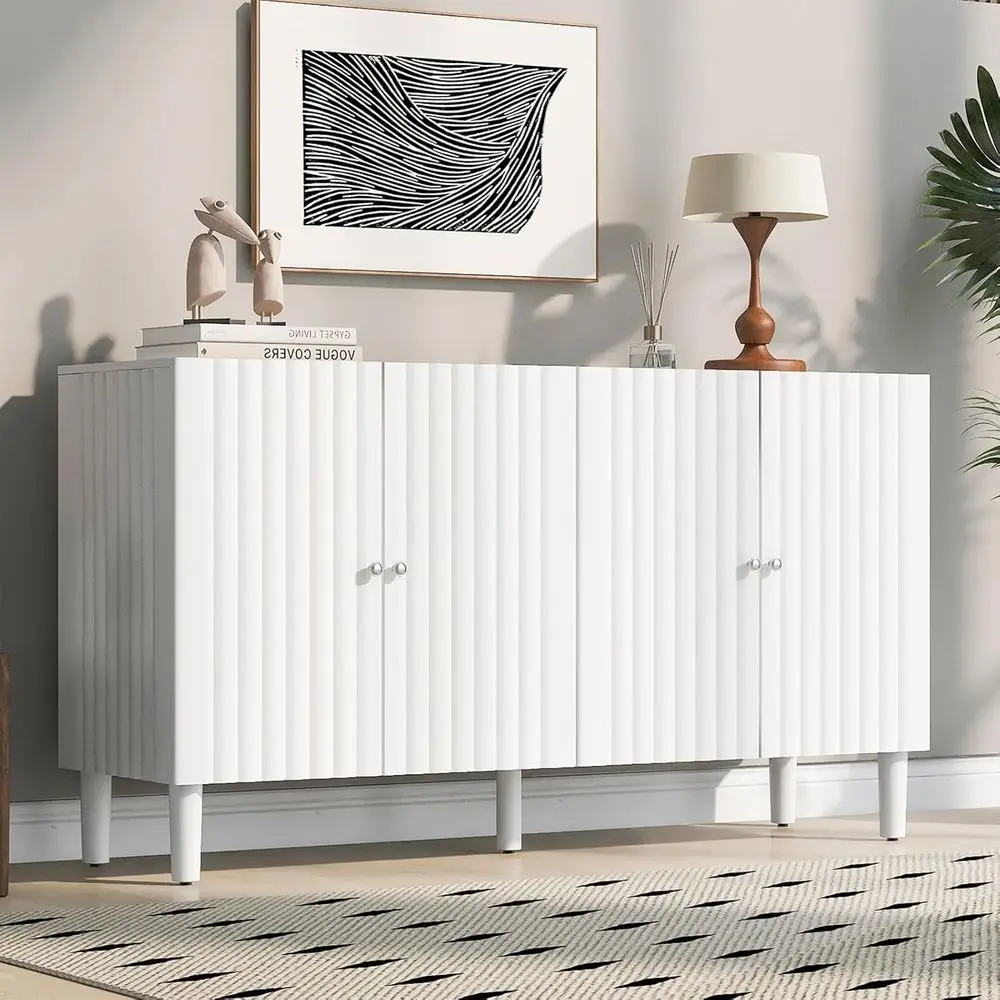 58 White Storage Sideboard with Wine Bar for Dining and Living Room
58 White Storage Sideboard with Wine Bar for Dining and Living Room