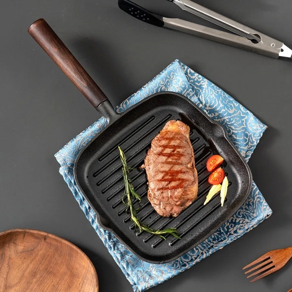 Durable Cast Iron Steak Skillet Wooden Handle Raised Stripe Non Stick Frying Pan Spout Uncoated Breakfast Cooker Camping
Durable Cast Iron Steak Skillet Wooden Handle Raised Stripe Non Stick Frying Pan Spout Uncoated Breakfast Cooker Camping