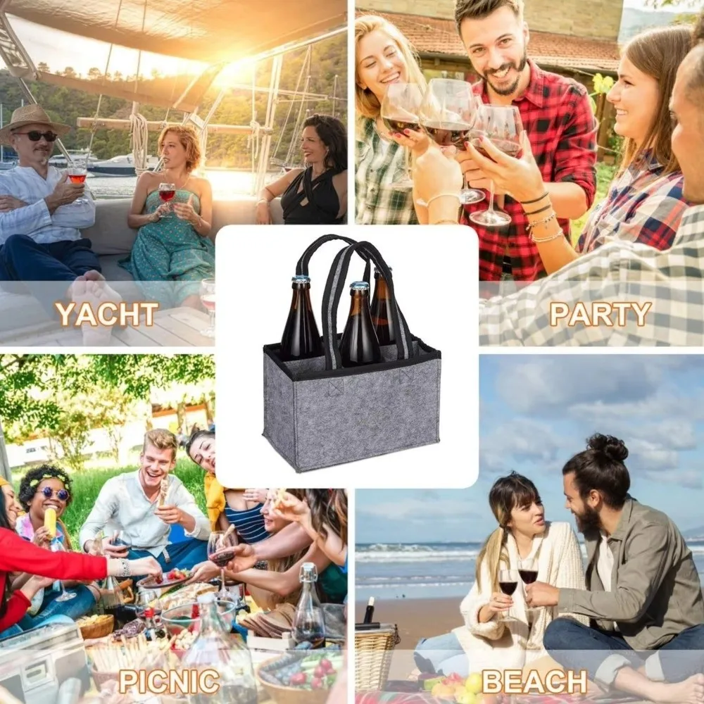 Reusable 6 Compartments Wine Bottle Holder Bag Washable Multi-Purpose Felt Bottle Holder with Handle Drink Bottle Carrier Picnic
Reusable 6 Compartments Wine Bottle Holder Bag Washable Multi-Purpose Felt Bottle Holder with Handle Drink Bottle Carrier Picnic