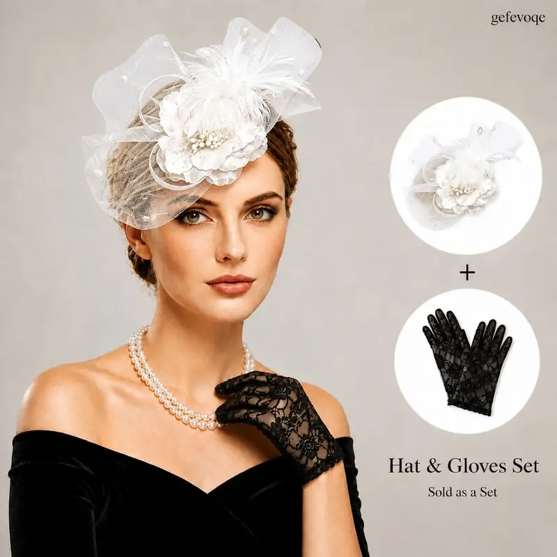 2Pcs Womens Floral Fascinator Hat and Lace Gloves Set for Tea Party Derby Cocktail Party
2Pcs Womens Floral Fascinator Hat and Lace Gloves Set for Tea Party Derby Cocktail Party