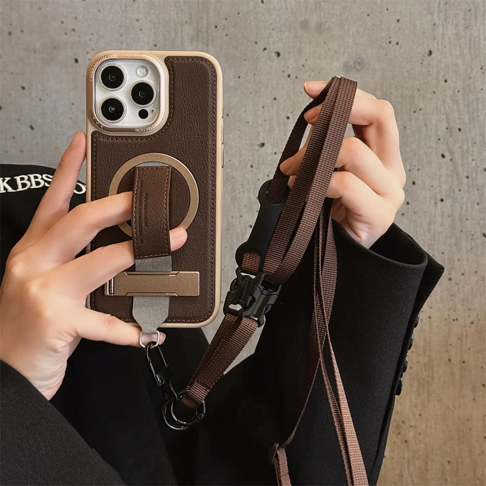 Crossbody Wrist Strap Rope Holder Phone Case for IPhone 16 Pro Max 15 14 13 Pro Magnetic Bracket Leather Protective Case
Crossbody Wrist Strap Rope Holder Phone Case for IPhone 16 Pro Max 15 14 13 Pro Magnetic Bracket Leather Protective Case
