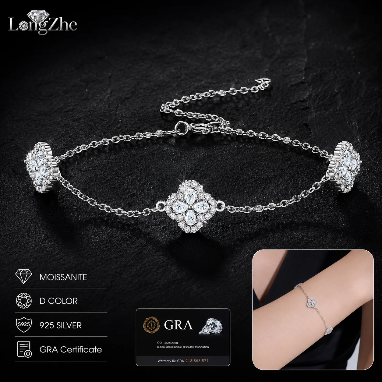 S925 Sterling Silver Moissanite Bracelet Round Cut Leaf Cluster Station Chain for Women Daily Wear Anniversary Fine Jewelry Gift
S925 Sterling Silver Moissanite Bracelet Round Cut Leaf Cluster Station Chain for Women Daily Wear Anniversary Fine Jewelry Gift