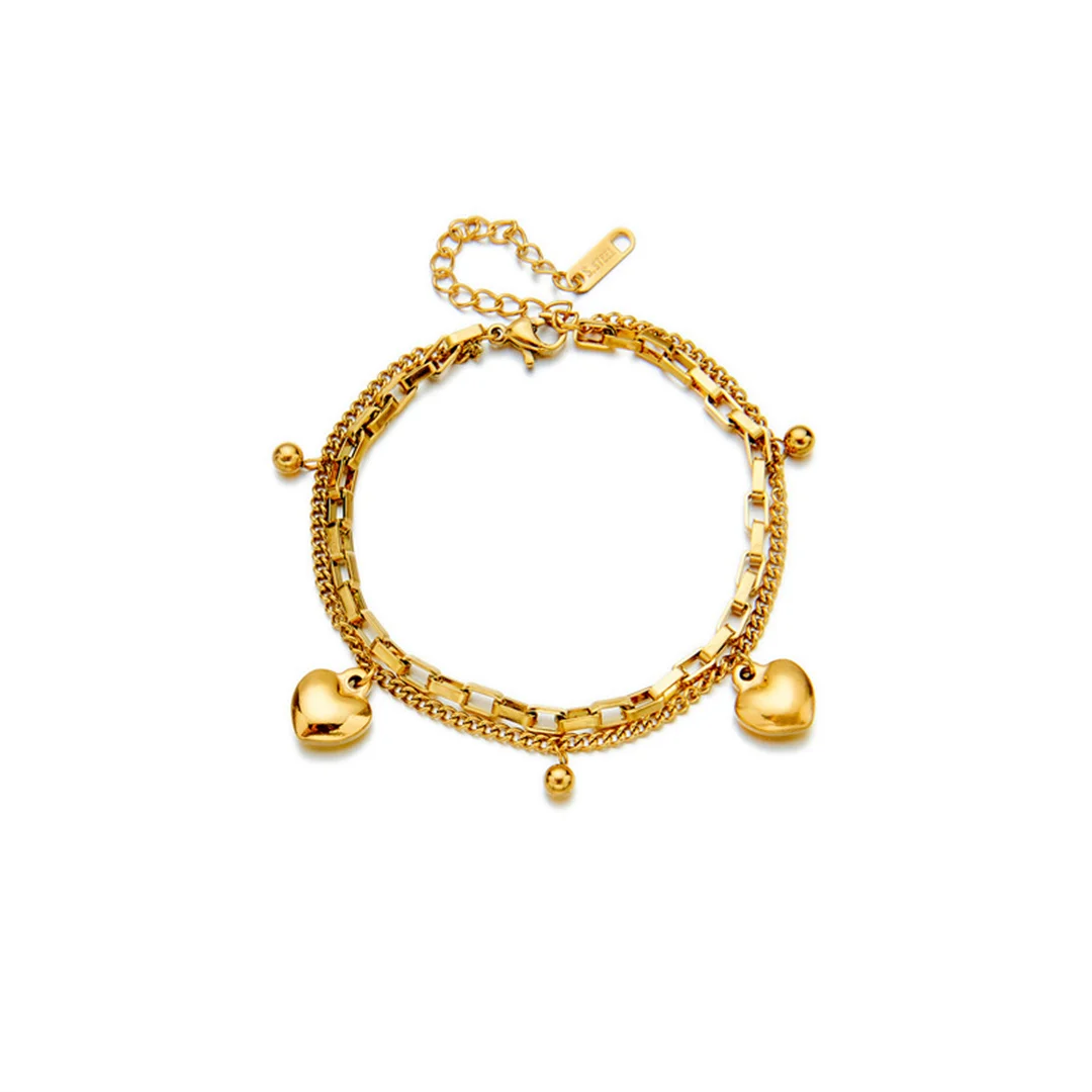 Cute Heart Charm Bracelet Female Gold Color Stainless Steel Double Layered Box/Cuban Chain Link Bracelet for Woman Jewelry Gift
Cute Heart Charm Bracelet Female Gold Color Stainless Steel Double Layered Box/Cuban Chain Link Bracelet for Woman Jewelry Gift