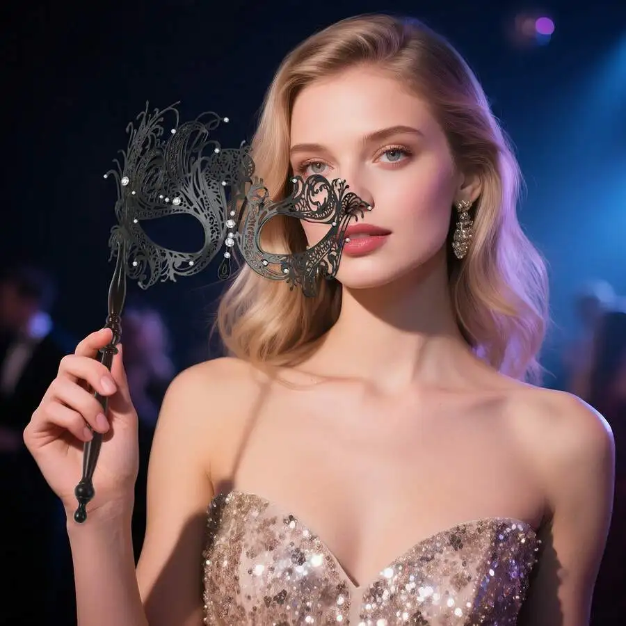 Elegant Rhinestone Metal Masquerade Mask With Stick For Halloween Cosplay Wedding Carnival
Elegant Rhinestone Metal Masquerade Mask With Stick For Halloween Cosplay Wedding Carnival