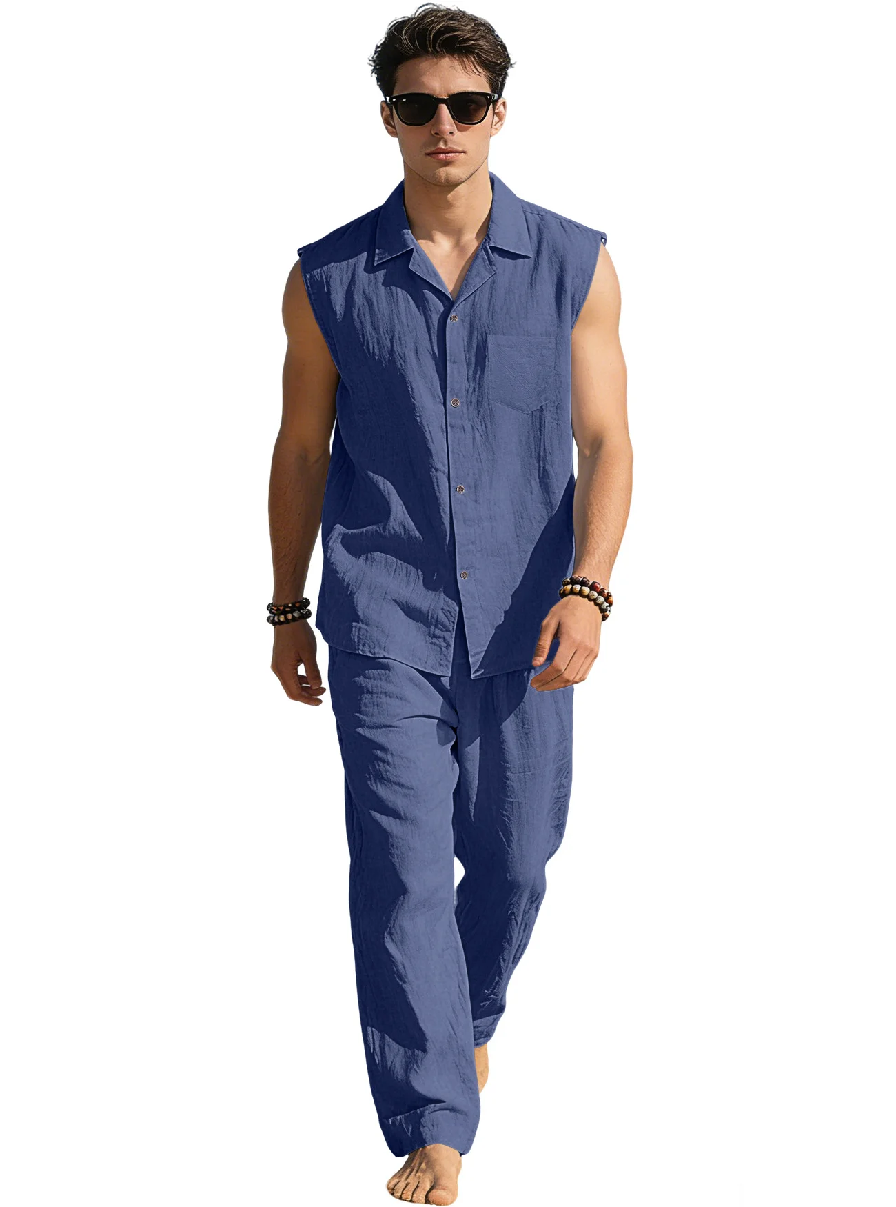 2026 New Men's 2 Piece Linen Navy Blue Sleeveless Button Down Shirt And Pants Casual Summer Beach Suit Set Multi-color Plus Size
2026 New Men's 2 Piece Linen Navy Blue Sleeveless Button Down Shirt And Pants Casual Summer Beach Suit Set Multi-color Plus Size