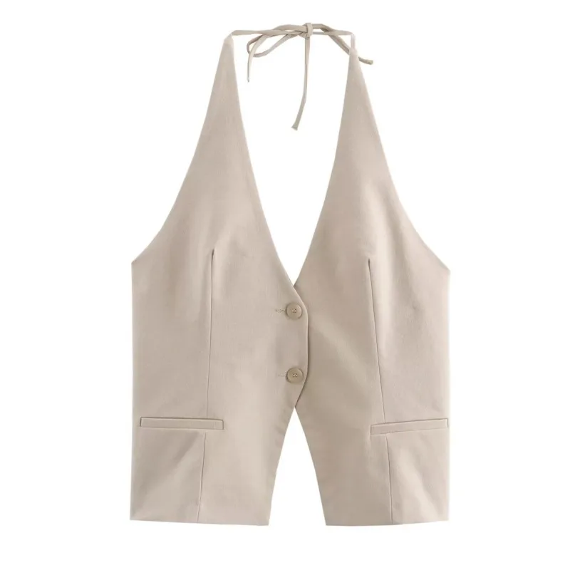 Sexy Backless Women's Vest Casual Slim Fashion Streetwear Style Halter Sleeveless Off Shoulder Button Pocket Solid Tank Tops
Sexy Backless Women's Vest Casual Slim Fashion Streetwear Style Halter Sleeveless Off Shoulder Button Pocket Solid Tank Tops