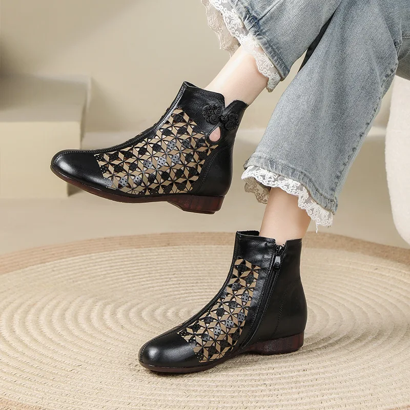 GKTINOO 2026 New Hollow Out Boots Genuine Leather Casual Mom's Boots Spring Summer Soft Sole Flat Heel Breathable Women's Shoes
GKTINOO 2026 New Hollow Out Boots Genuine Leather Casual Mom's Boots Spring Summer Soft Sole Flat Heel Breathable Women's Shoes