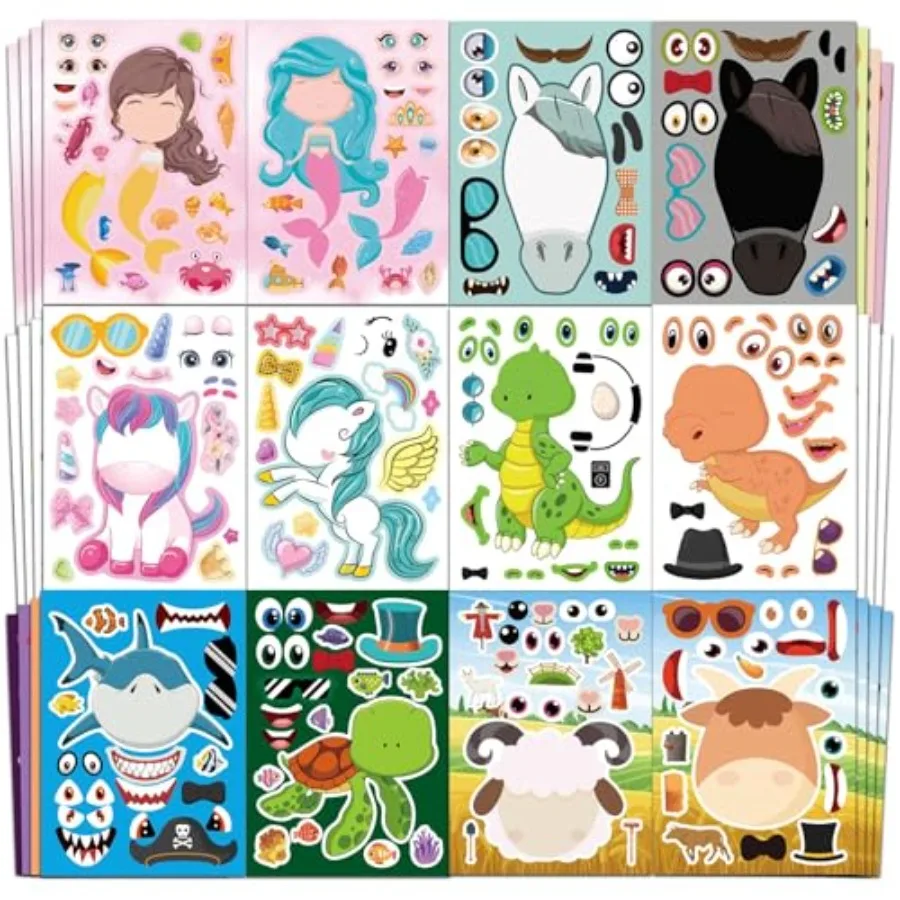 36 Pcs Make-A-Face Sticker Sheets Party Favors Mix and Match Stickers with Dinosaurs, s,,Horses, Farm and Sea Animals for Parti
36 Pcs Make-A-Face Sticker Sheets Party Favors Mix and Match Stickers with Dinosaurs, s,,Horses, Farm and Sea Animals for Parti