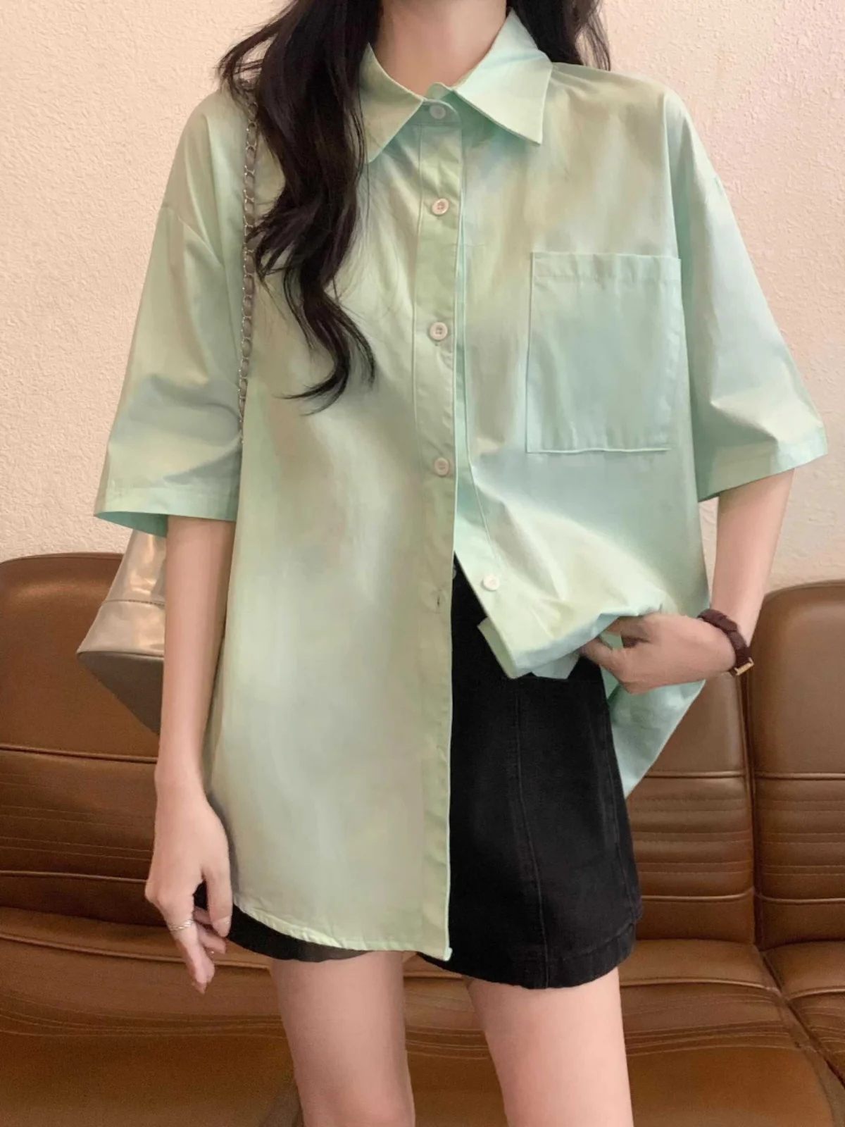 Mint Green Short Sleeve Loose Women's Shirt Summer Fashionable Beautiful Korean Style Sweet Gentle Top Elegant Shirt
Mint Green Short Sleeve Loose Women's Shirt Summer Fashionable Beautiful Korean Style Sweet Gentle Top Elegant Shirt