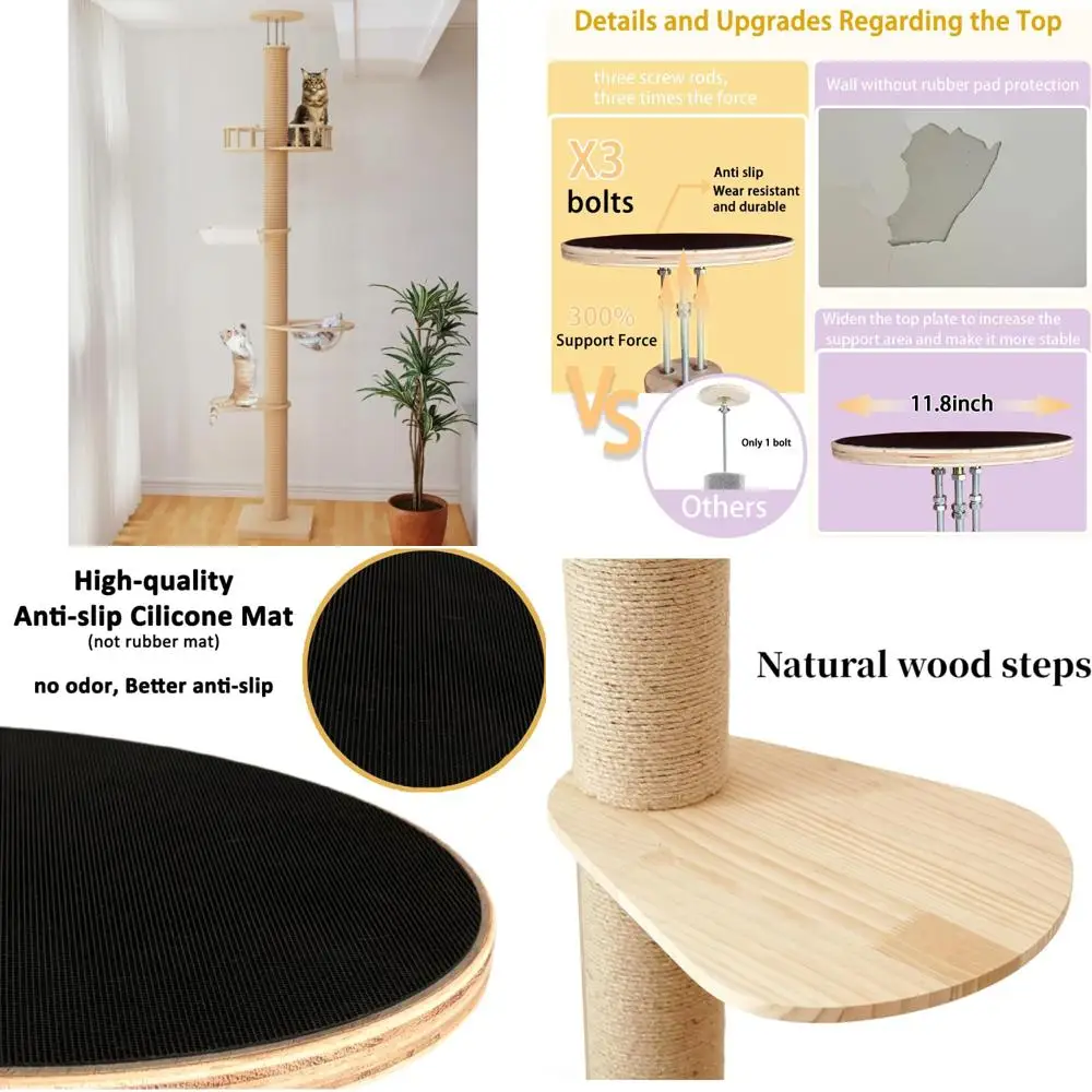 Adjustable Height Natural Rope Cat Trees for Kittens and Large Cats, 82-112 Inches Tall
Adjustable Height Natural Rope Cat Trees for Kittens and Large Cats, 82-112 Inches Tall