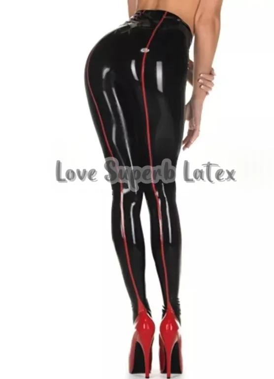 Женские брюки средней посадки из натурального латекса, модные латексные леггинсы с красной отделкой сзади, резиновые брюки, костюм на Хэллоуин 
Женские брюки средней посадки из натурального латекса, модные латексные леггинсы с красной отделкой сзади, резиновые брюки, костюм на Хэллоуин