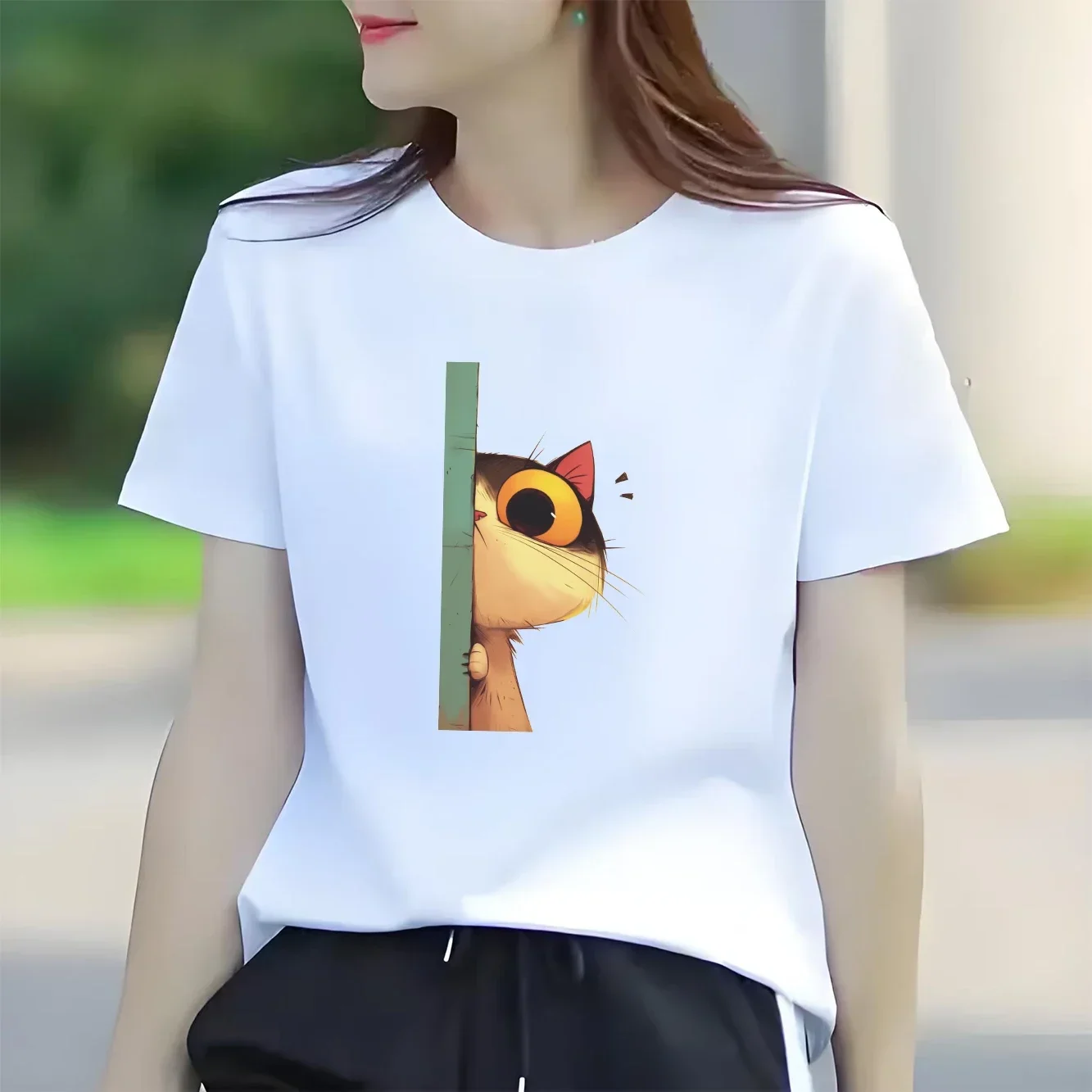 Shy is a Cat с мультяшным принтом, модная и удобная женская круглая футболка с короткими рукавами, женская одежда, мое тело, мой выбор
Shy is a Cat с мультяшным принтом, модная и удобная женская круглая футболка с короткими рукавами, женская одежда, мое тело, мой выбор