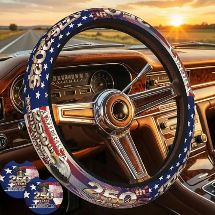 Anniversary American Flag Steering Wheel Cover + 2 Pc USA Flag Car Coasters Anniversary American Car Men Breathable Universal f
Anniversary American Flag Steering Wheel Cover + 2 Pc USA Flag Car Coasters Anniversary American Car Men Breathable Universal f