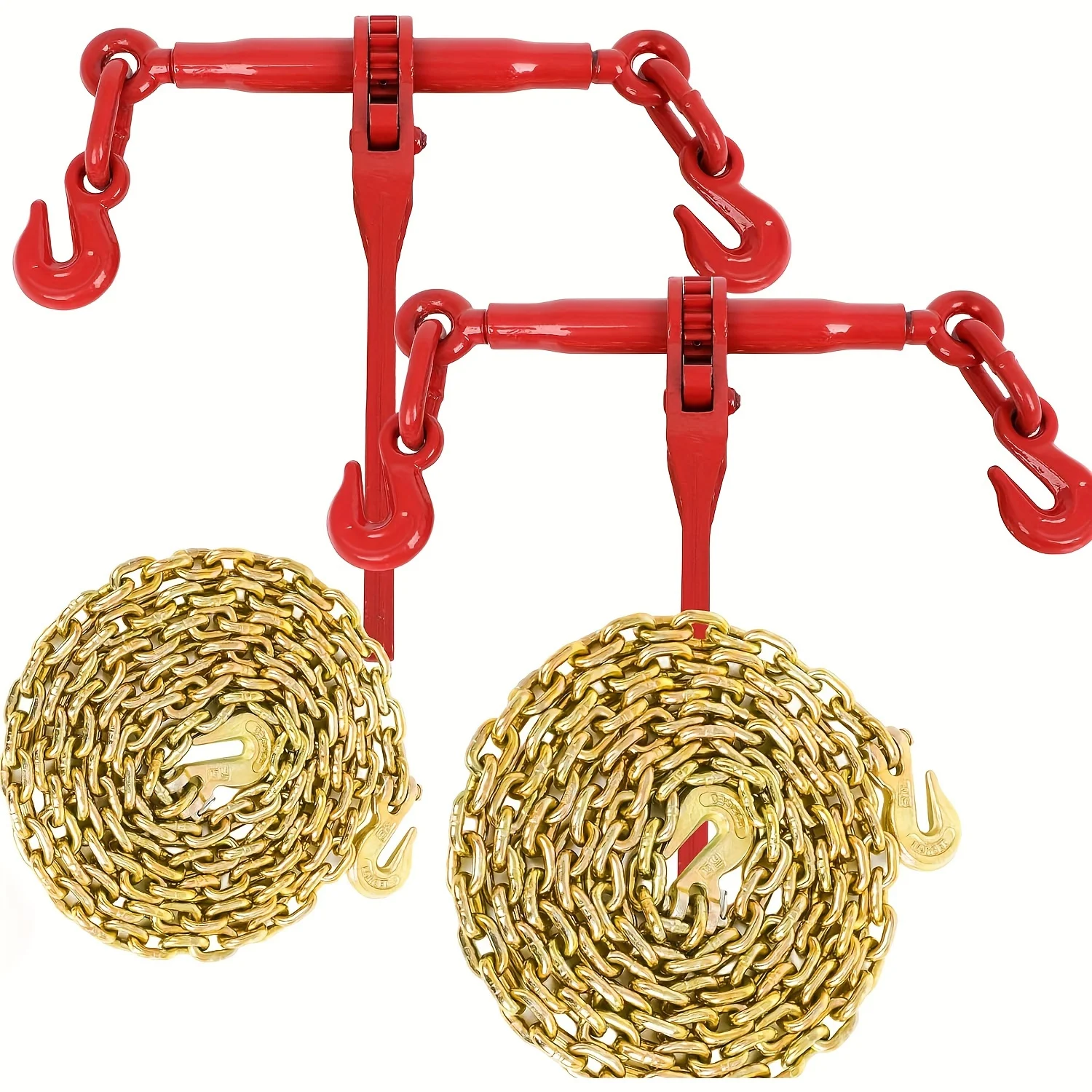 1/4" - 5/16" Ratchet Chain Binder 2600LBS with 1/4" X 12ft Binder Chain 3150LBS, with Grappling Hook, for Tie Down Heavy Loads to A Truck Or Flatbed Trailer (2 Set)
1/4" - 5/16" Ratchet Chain Binder 2600LBS with 1/4" X 12ft Binder Chain 3150LBS, with Grappling Hook, for Tie Down Heavy Loads to A Truck Or Flatbed Trailer (2 Set)