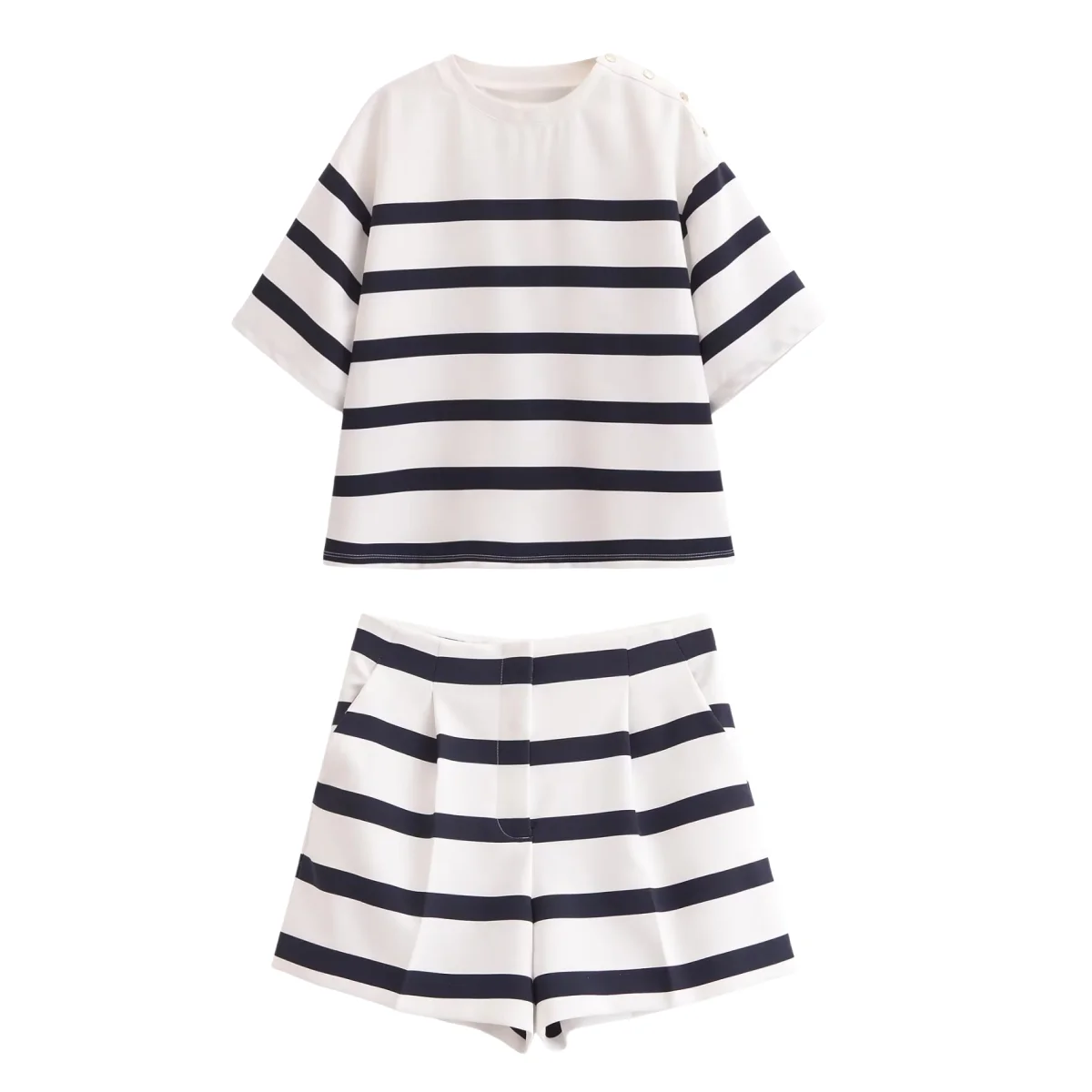 BM&MD&ZA Womens Striped Short Sleeve Top and Shorts Set Stylish Side Button Detail Ladies Fashion Two Piece Outfit
BM&MD&ZA Womens Striped Short Sleeve Top and Shorts Set Stylish Side Button Detail Ladies Fashion Two Piece Outfit