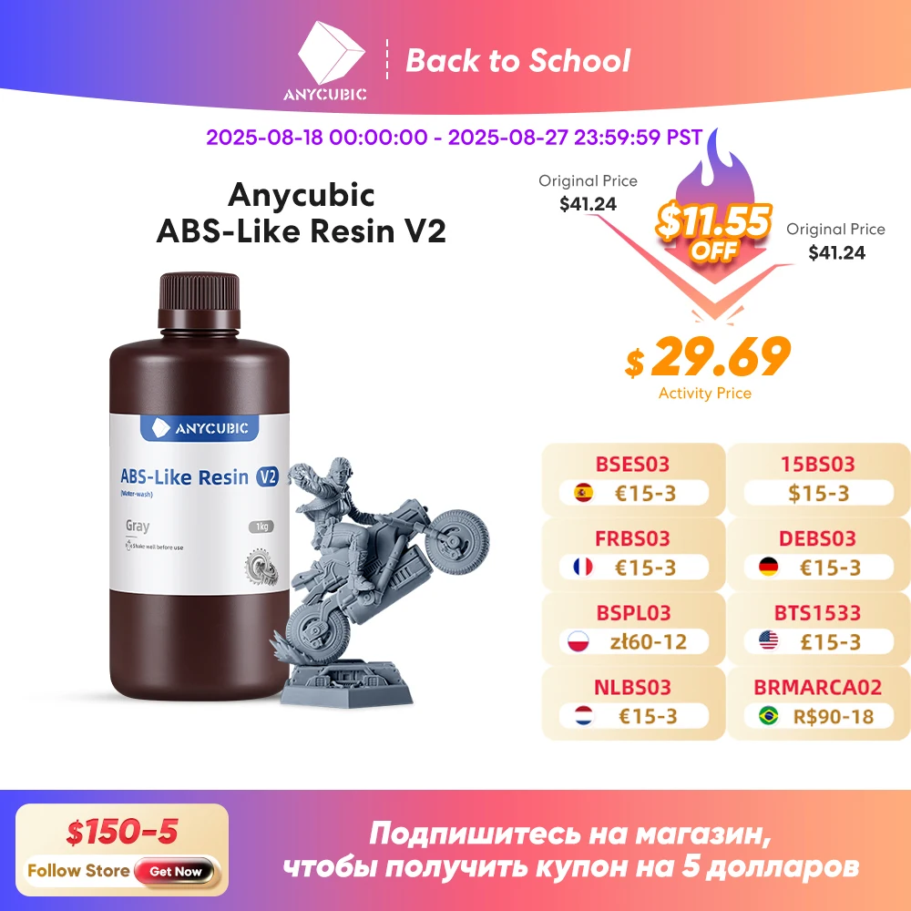 Newest ANYCUBIC ABS-Like Resin V2 Water-Washable 405nm Photopolymer Resin ABS 3D Resin High Precision for LCD 3D Printer
Newest ANYCUBIC ABS-Like Resin V2 Water-Washable 405nm Photopolymer Resin ABS 3D Resin High Precision for LCD 3D Printer
