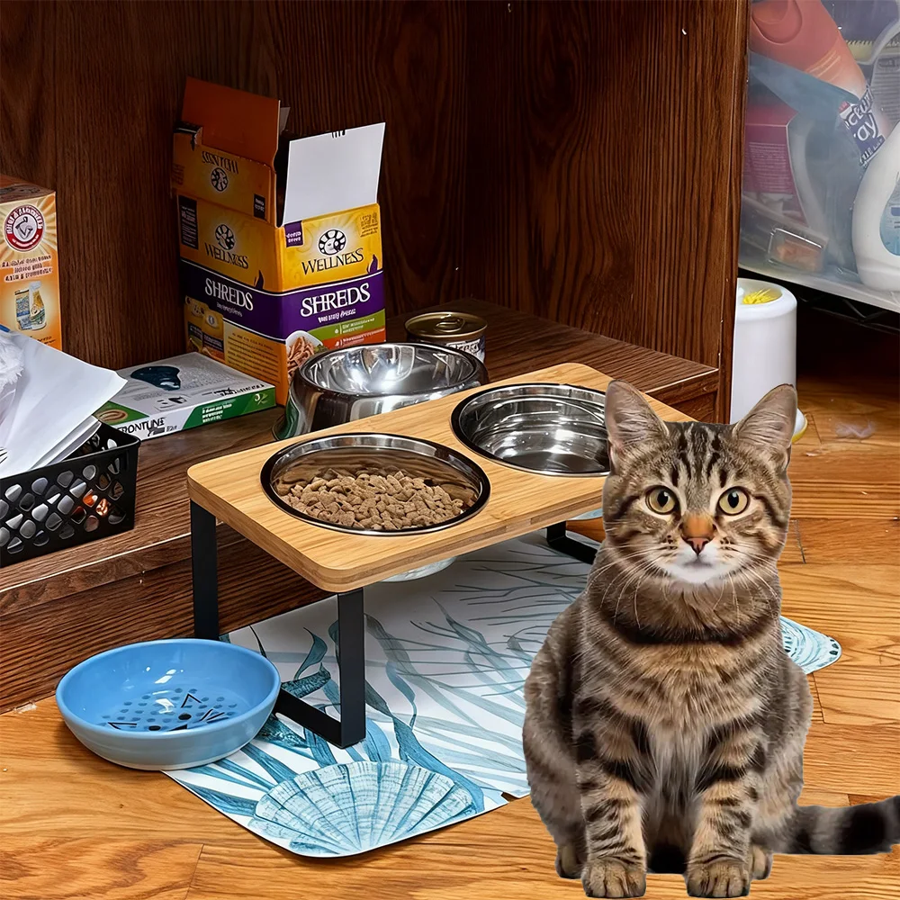 Приподнятая двойная миска для кошек, бамбуковая и металлическая приподнятая кормушка с посудой из нержавеющей стали, обеденное решение для домашних животных для кошек и маленьких собак
Приподнятая двойная миска для кошек, бамбуковая и металлическая приподнятая кормушка с посудой из нержавеющей стали, обеденное решение для домашних животных для кошек и маленьких собак