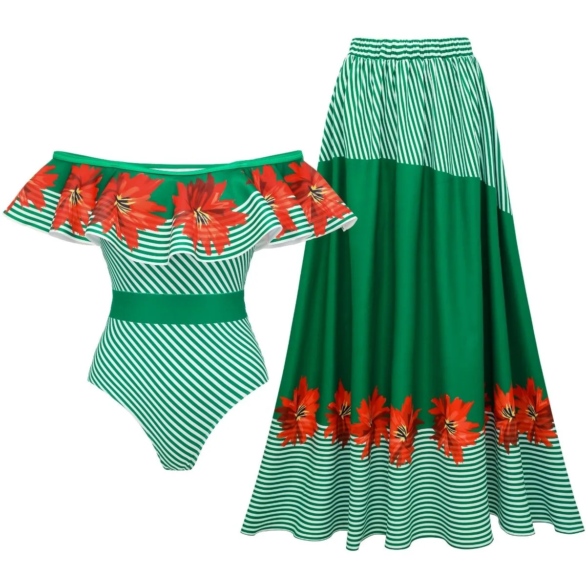 Women's Green Stripe Floral Patchwork One-Piece Swimsuit for Beach Vacation Style Wear New Fashionable Swimwear
Women's Green Stripe Floral Patchwork One-Piece Swimsuit for Beach Vacation Style Wear New Fashionable Swimwear