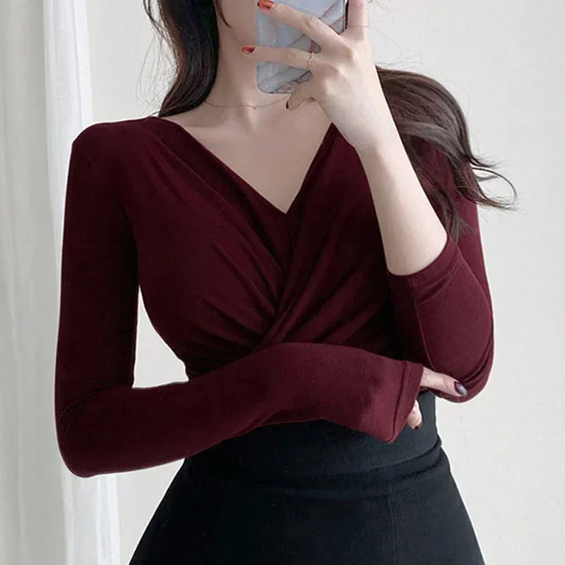Женская одежда в корейском стиле, весенне-осенняя сексуальная тонкая белая футболка для женщин, футболки с длинными рукавами Mujer, топы с v-образным вырезом, футболки
Женская одежда в корейском стиле, весенне-осенняя сексуальная тонкая белая футболка для женщин, футболки с длинными рукавами Mujer, топы с v-образным вырезом, футболки